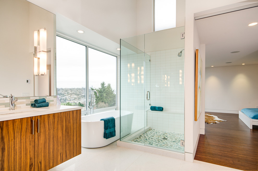 Stone Shower Floor Bathroom Modern with Bath Glass Shower High
