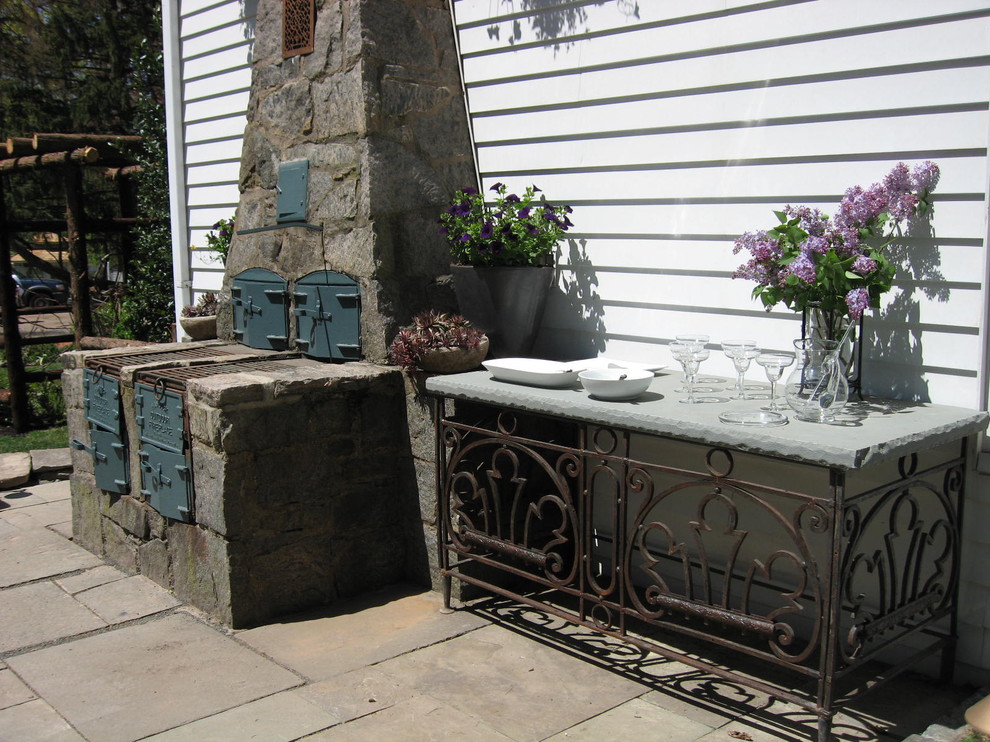 Stone Table Tops Patio Traditional with Barbecue Entertaining Exterior Fireplace