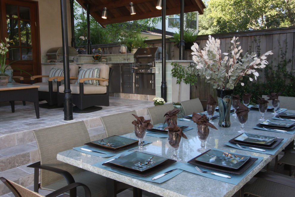 Stone Top Table Patio Transitional with Barbecue Ceiling Lighting Centerpiece
