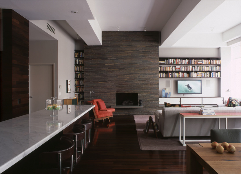 stone veneer fireplace Living Room Contemporary with beams Fireplace modern new