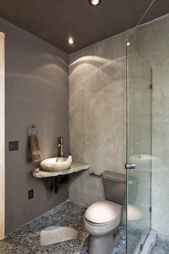 Stone Vessel Sinks Bathroom Contemporary with Glass Shower Door Gray