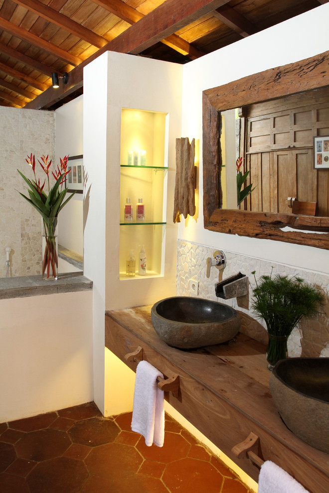 Stone Vessel Sinks Bathroom Tropical with Bathroom Cove Lighting Double