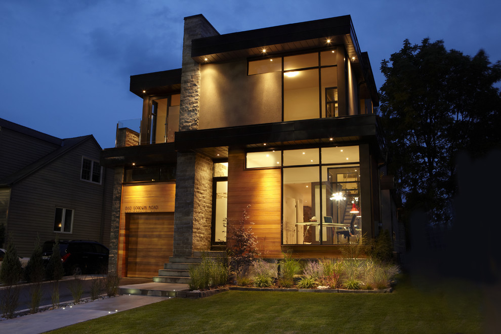 Stone Wall Decor Exterior Contemporary with Concrete Path Covered Entry