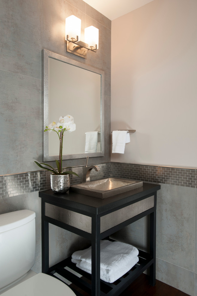 Storage Baskets with Lids Powder Room Transitional with Monochromatic Orchid Silver Towel