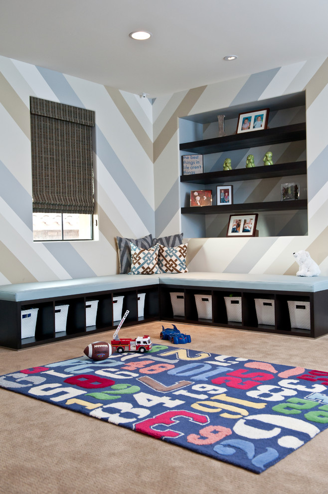 Storage Bench Seat Kids Contemporary with Area Rug Baskets Blue