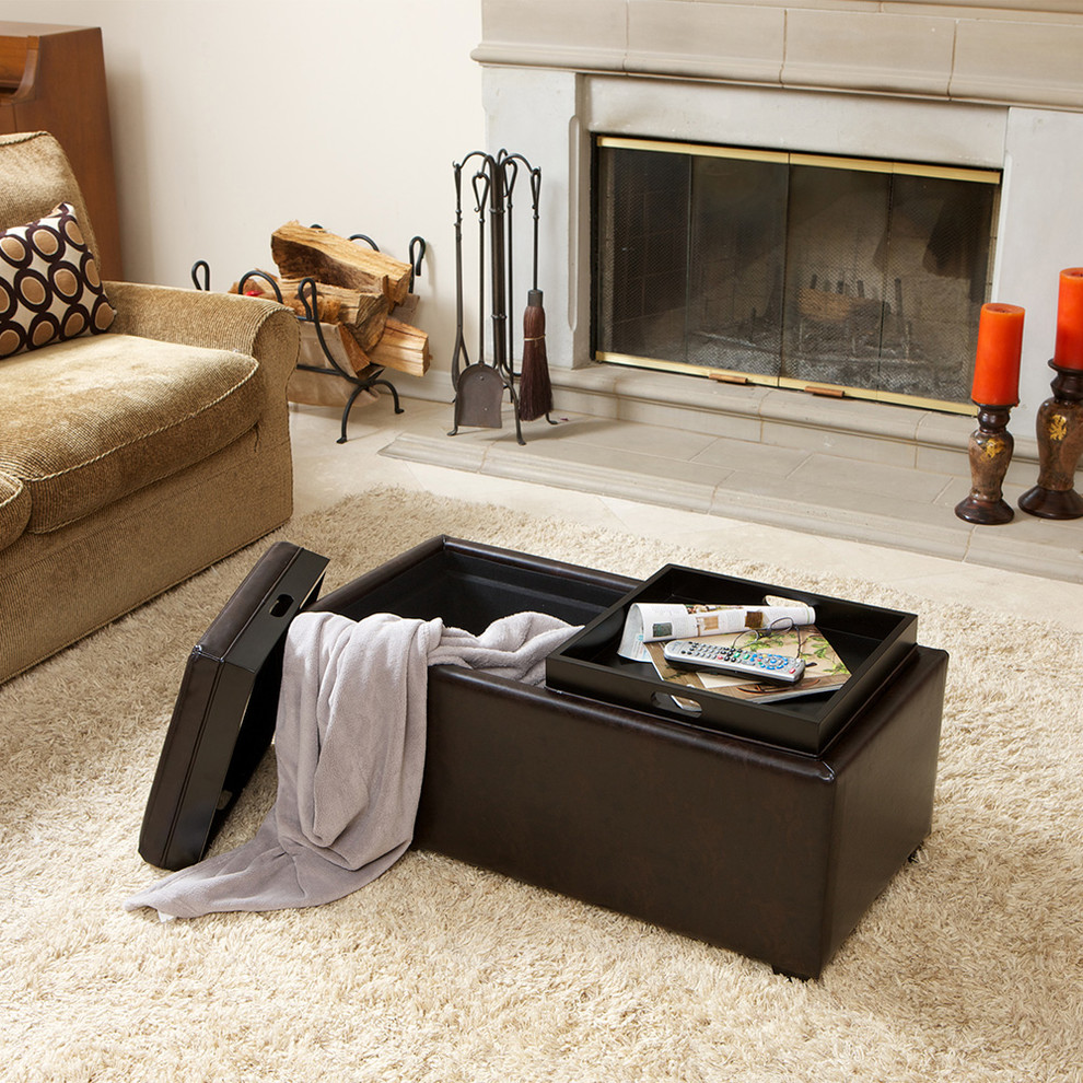 Storage Ottoman with Tray Living Room Contemporary with Fireplace Leather Ottoman Marbled