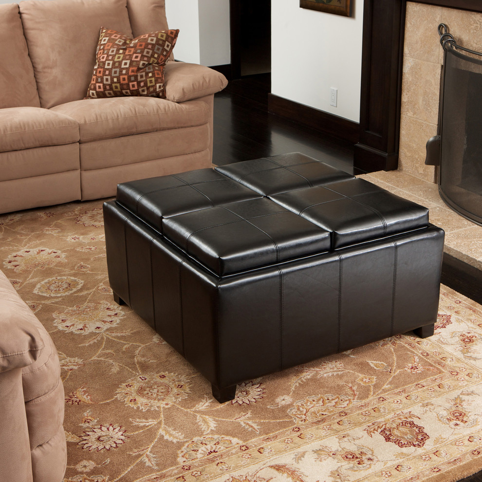 Storage Ottoman with Tray Living Room Contemporary with Black Ottoman Bonded Leather