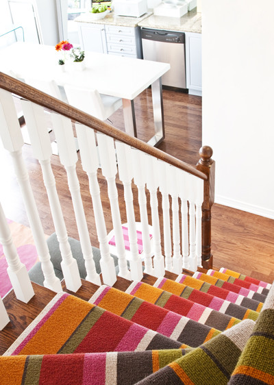 Striped Stair Runner Living Room Contemporary with None 