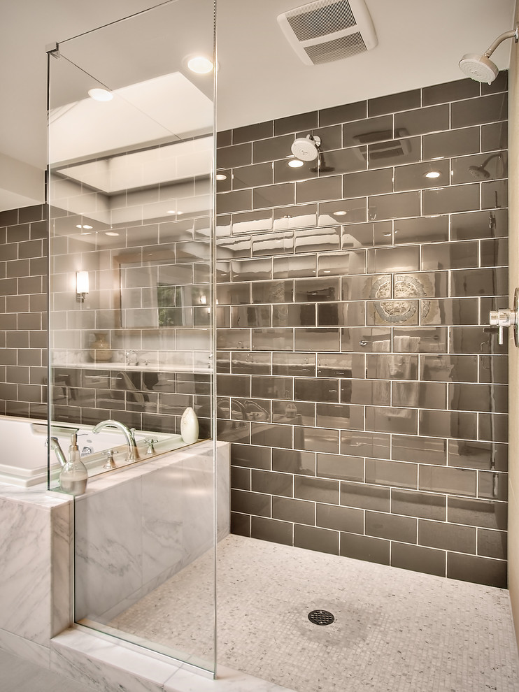 Style Selections Tile Bathroom Contemporary with Brown Glass Gray Marble