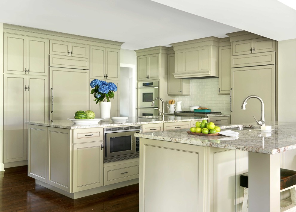 Subway Backsplash Tile Kitchen Traditional with Concealed Appliances Glazed Cabinets