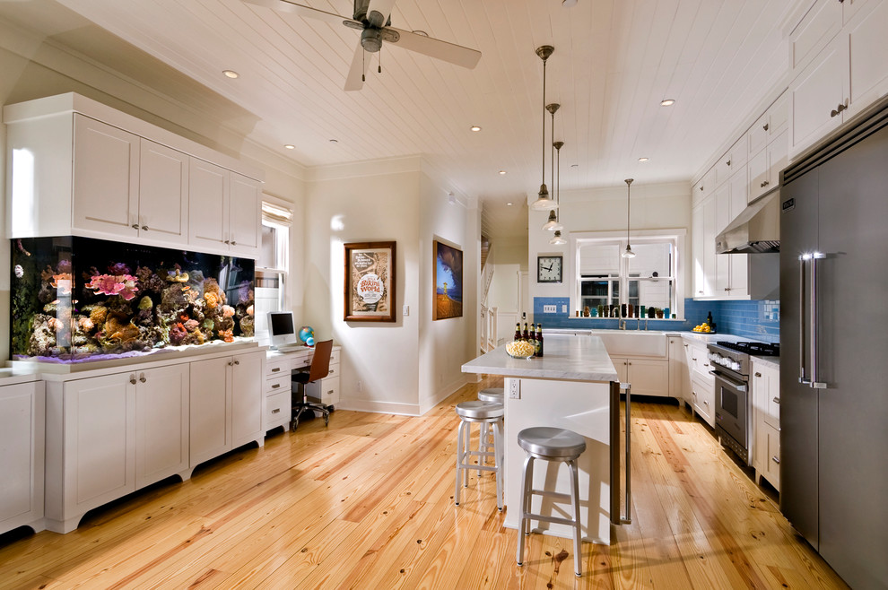 Subway Tile Backsplash Kitchen Kitchen Tropical with Aquarium Beadboard Ceiling Bill
