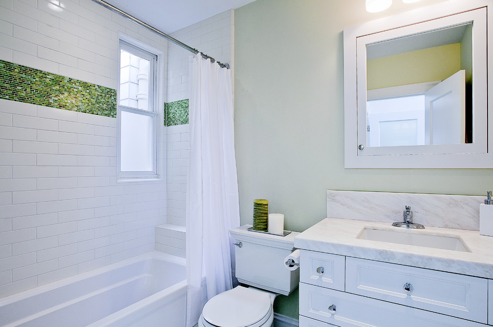 subway tile bathroom Bathroom Beach with base board bath tub