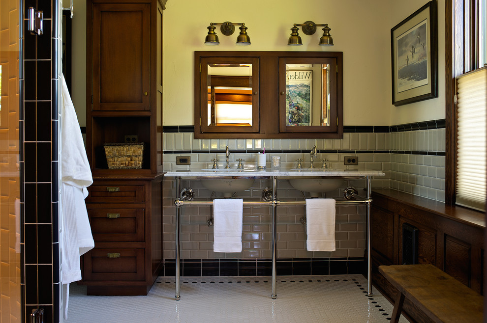 Subway Tile Designs Bathroom Eclectic with Bench Carrera Marble Countertop