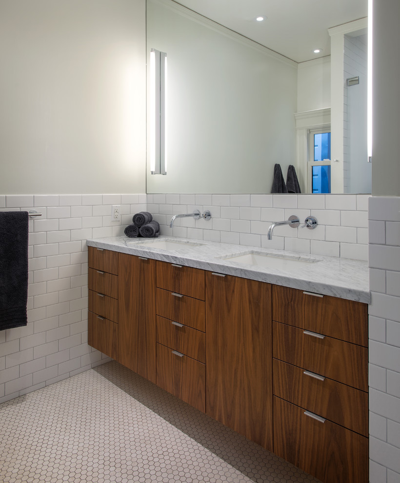Subway Tile Ideas Bathroom Contemporary with Beige Wall Black Towel