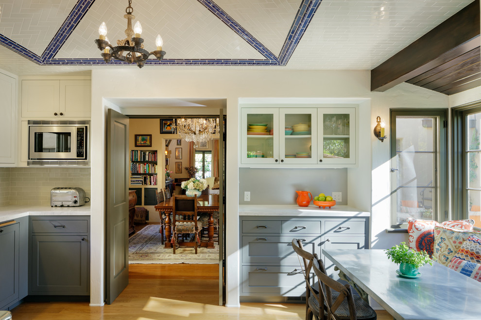 Swinging Kitchen Door Kitchen Mediterranean with Banquette Bay Window Built In