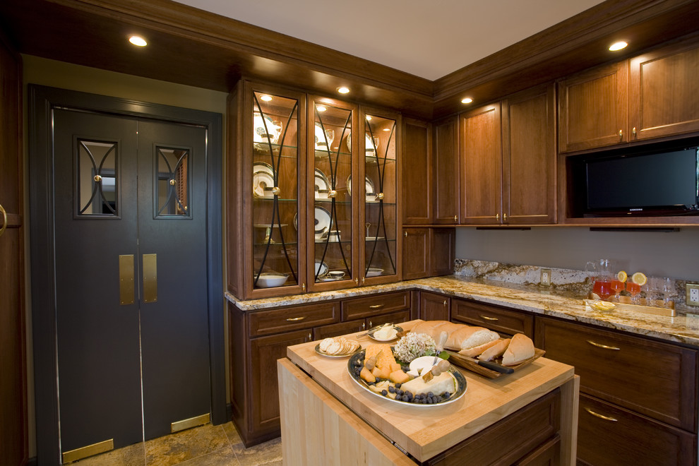 Swinging Kitchen Door Kitchen Traditional with Black Butcher Block Island