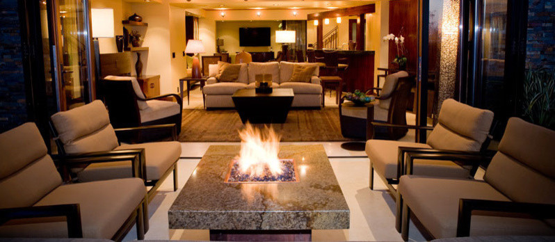 Tabletop Fire Pit Patio Contemporary with Balboa Bay View Boat