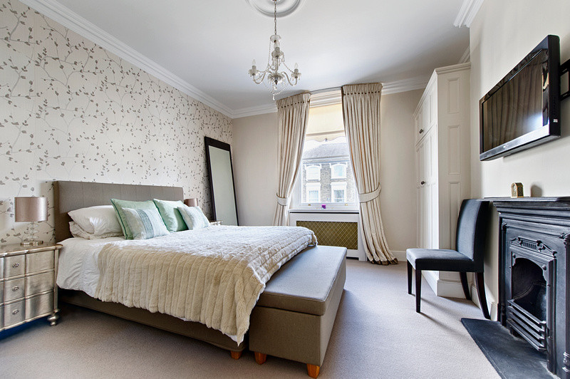 Tall Wall Mirror Bedroom Traditional with Bedding Chandelier Faux Fur