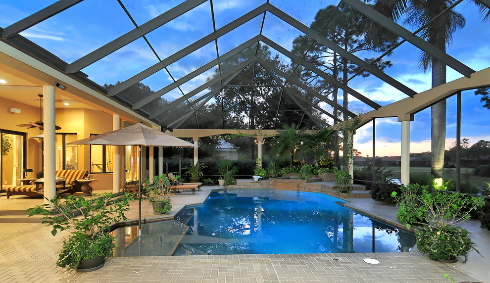 Tampa Bay Pools Pool Tropical with Brick Paving Columns Container