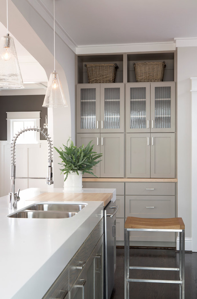 Taupe Kitchen Cabinets Kitchen Asian with Built in Cutting Board