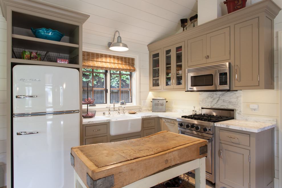Taupe Kitchen Cabinets Kitchen Farmhouse with Butcher Block Guest House