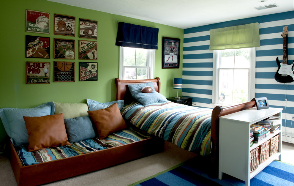 Teen Boy Bedding Kids Traditional with Blue and White Striped