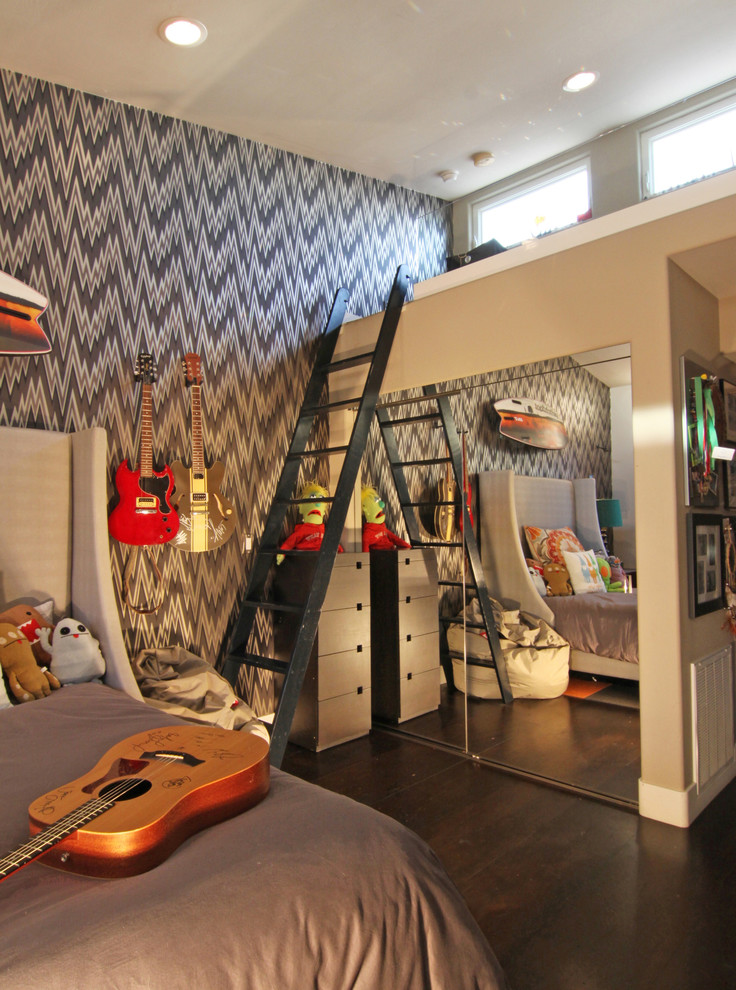 Teen Loft Beds Kids Eclectic with Artwork Chevron Clerestory Windows