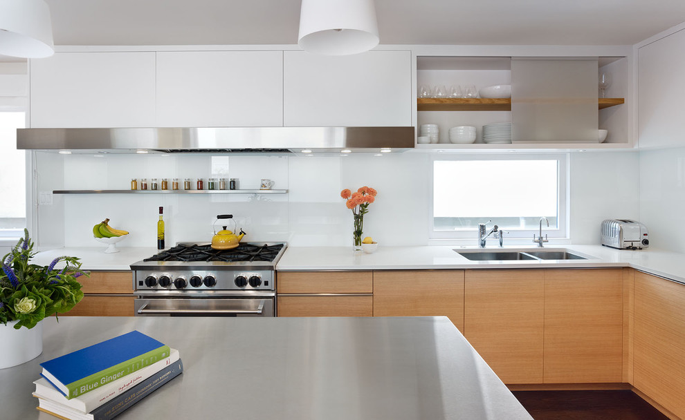 Tempered Glass Backsplash Kitchen Modern with Contemporary Custom Cabinetry Frosted