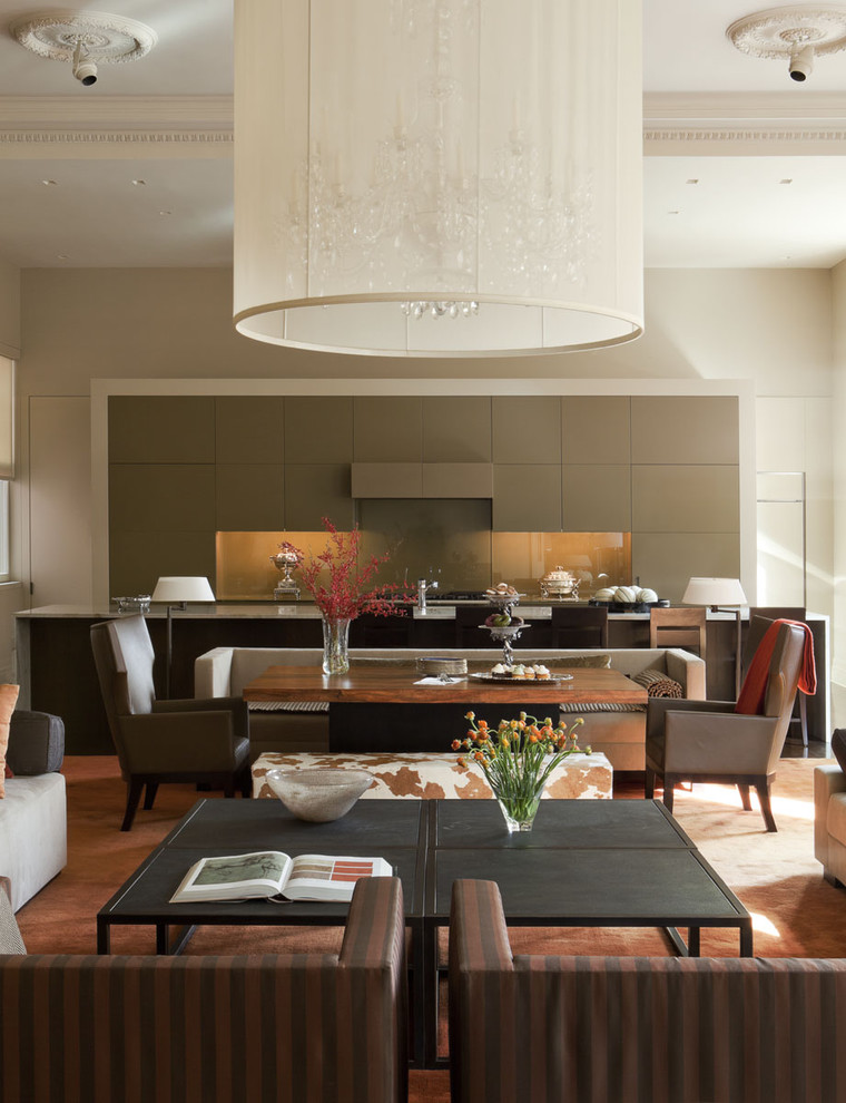 Tempered Glass Dining Table Living Room Contemporary with Cowhide Great Room Loft