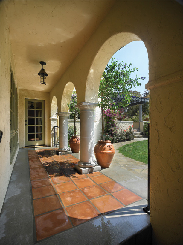 Terra Cotta Tile Exterior Mediterranean with Archway Hanging Lamp Pottery1