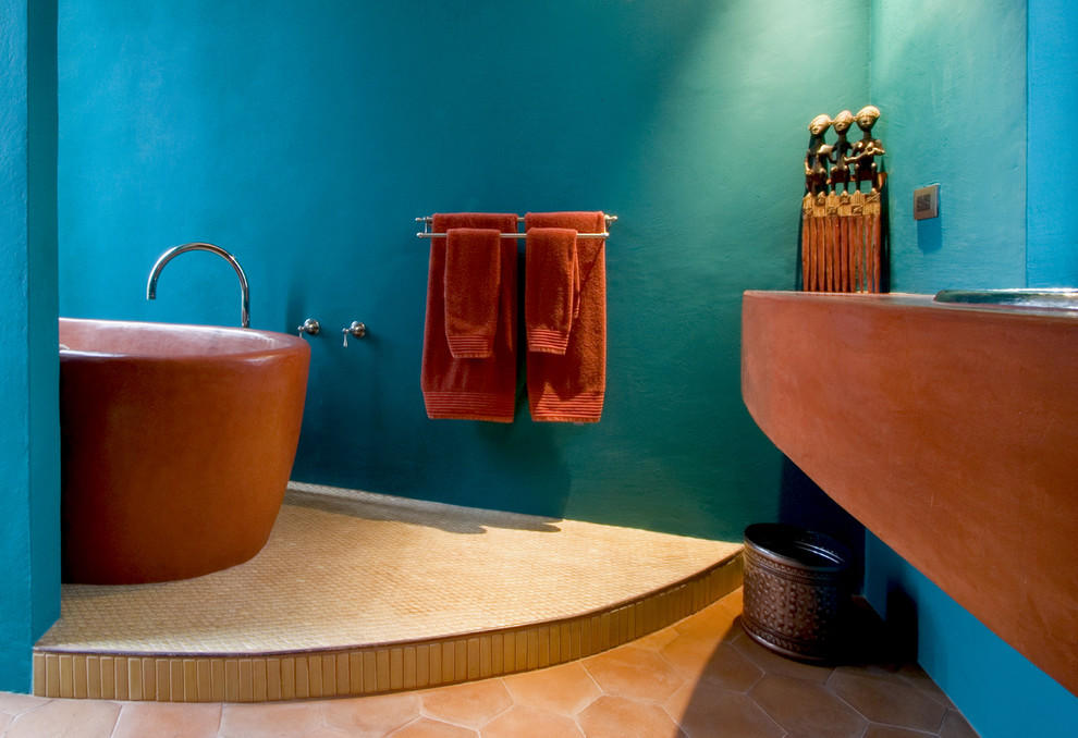Terracotta Floor Tile Bathroom Southwestern with Bold Colors Bright Colors