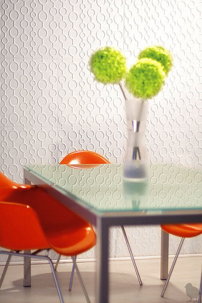 Textured Wall Paper Dining Room Modern with Dining Modern Orange Table