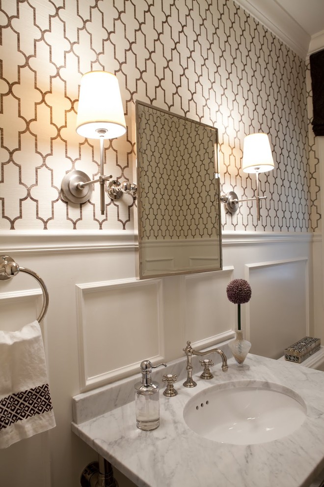 Thomas O Brien Lighting Powder Room Transitional with Moroccan Inspired Wallpaper Phillip