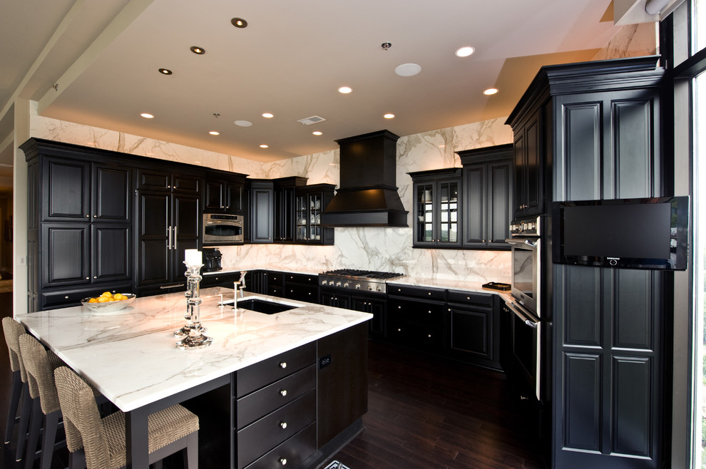 Thomasville Kitchen Cabinets Kitchen Traditional with Black Cabinets Breakfast Bar