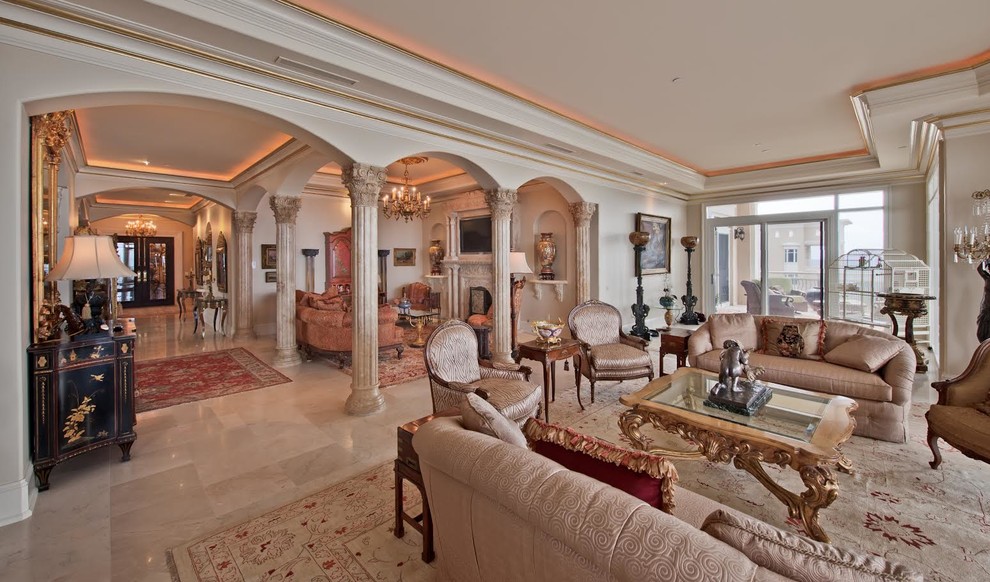 Tight Back Sofa Living Room Mediterranean with Architectural Columns Architectural Elements