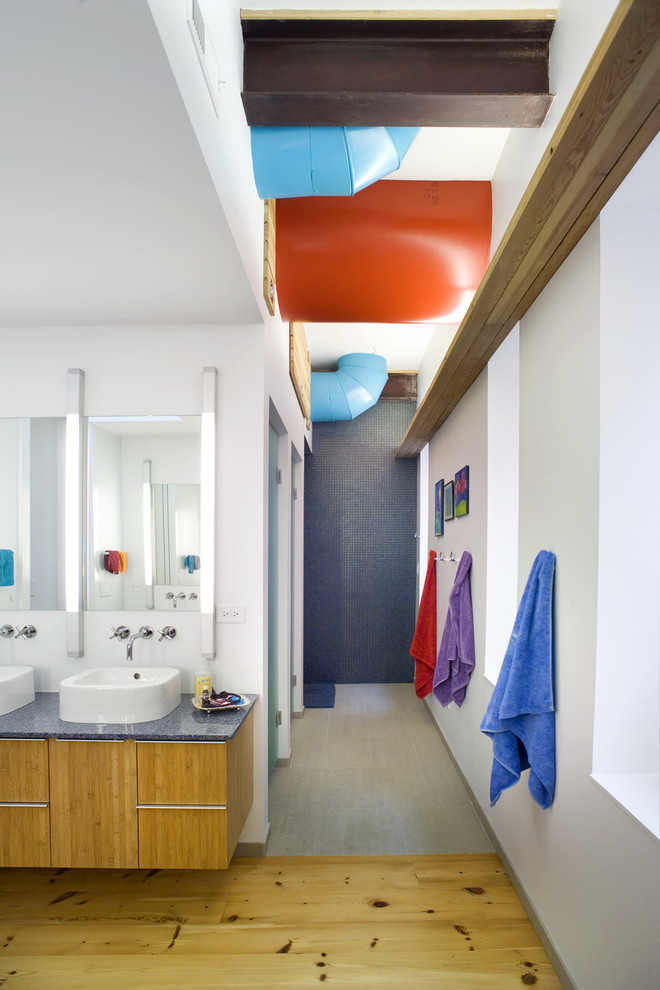 Tile Accent Wall Bathroom Contemporary with Bathroom Lighting Colorful Bathroom