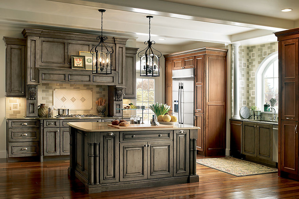 Tile Backsplash Pictures Kitchen Traditional with Briarwood Cherry Built in Refrigerator