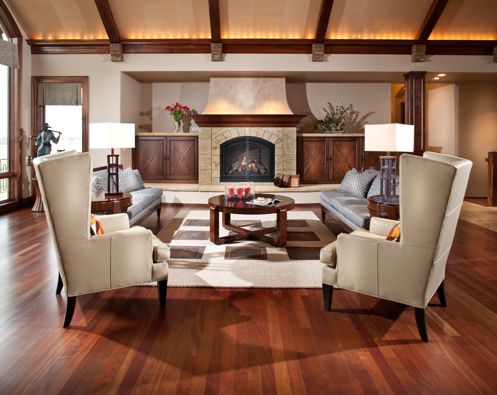 Tile Fireplace Designs Living Room Contemporary with Cabinets Ceiling Beams Statue