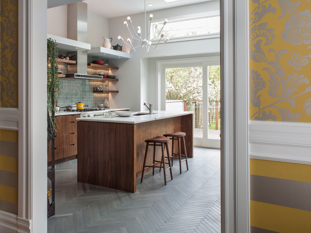 Tile Flooring Designs Kitchen Contemporary with Branching Chandelier Clerestory Windows