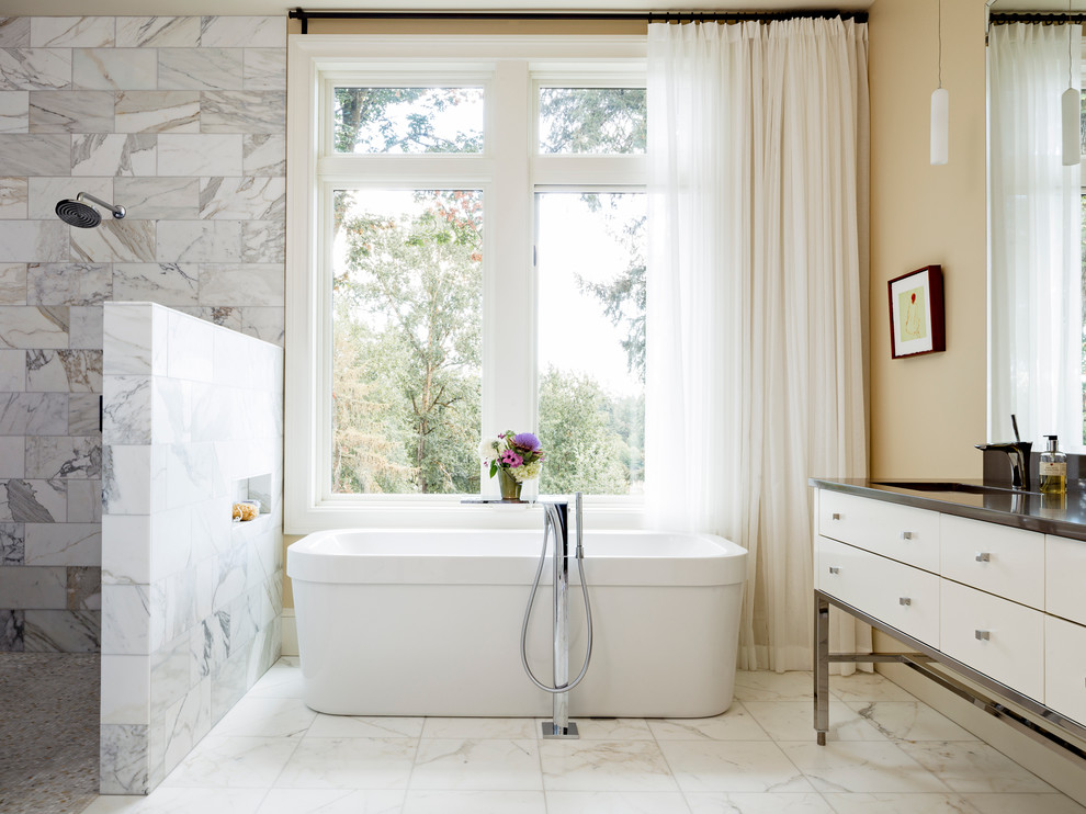 Tile for Bathroom Shower Bathroom Contemporary with Beige Wall Black Countertop