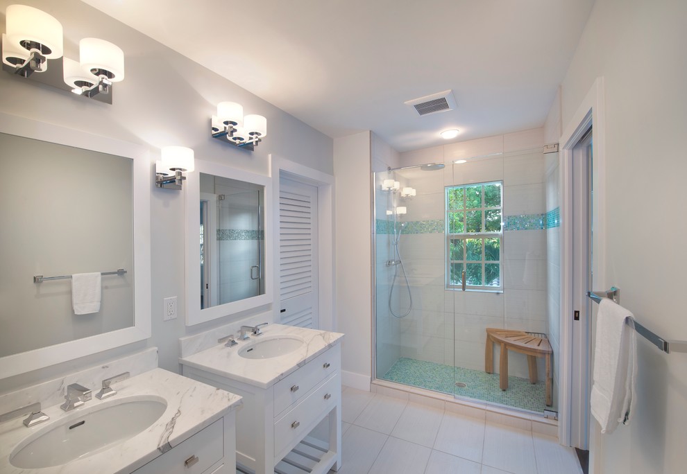 Tile for Bathroom Shower Bathroom Traditional with Aqua Accent Freestanding Vanity