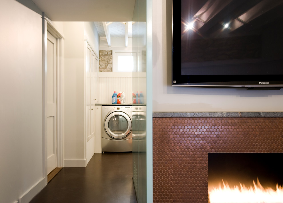 Tile for Fireplace Surround Basement Contemporary with Basement Fireplace Laundry Living