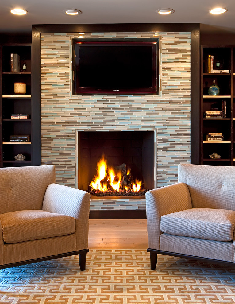 Tile for Fireplace Surround Living Room Contemporary with Area Rug Bookcases Bookshelves