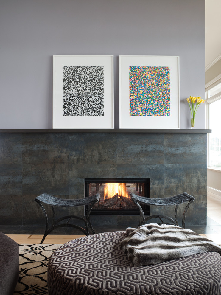 Tile for Fireplace Surround Living Room Contemporary with Black and White Art