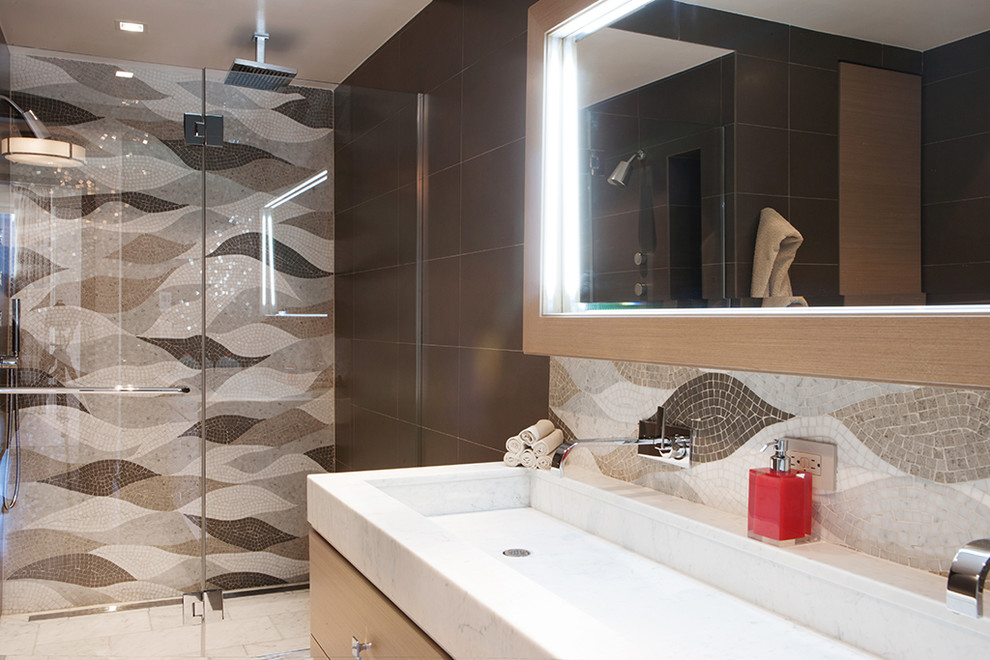 Tile Mosaic Designs Bathroom Contemporary with Double Faucets Mirror Lighting