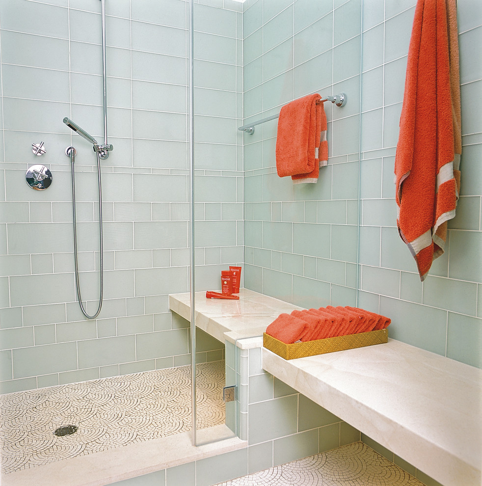 Tile Shower Bench Bathroom Contemporary with Accent Colors Bold Colors