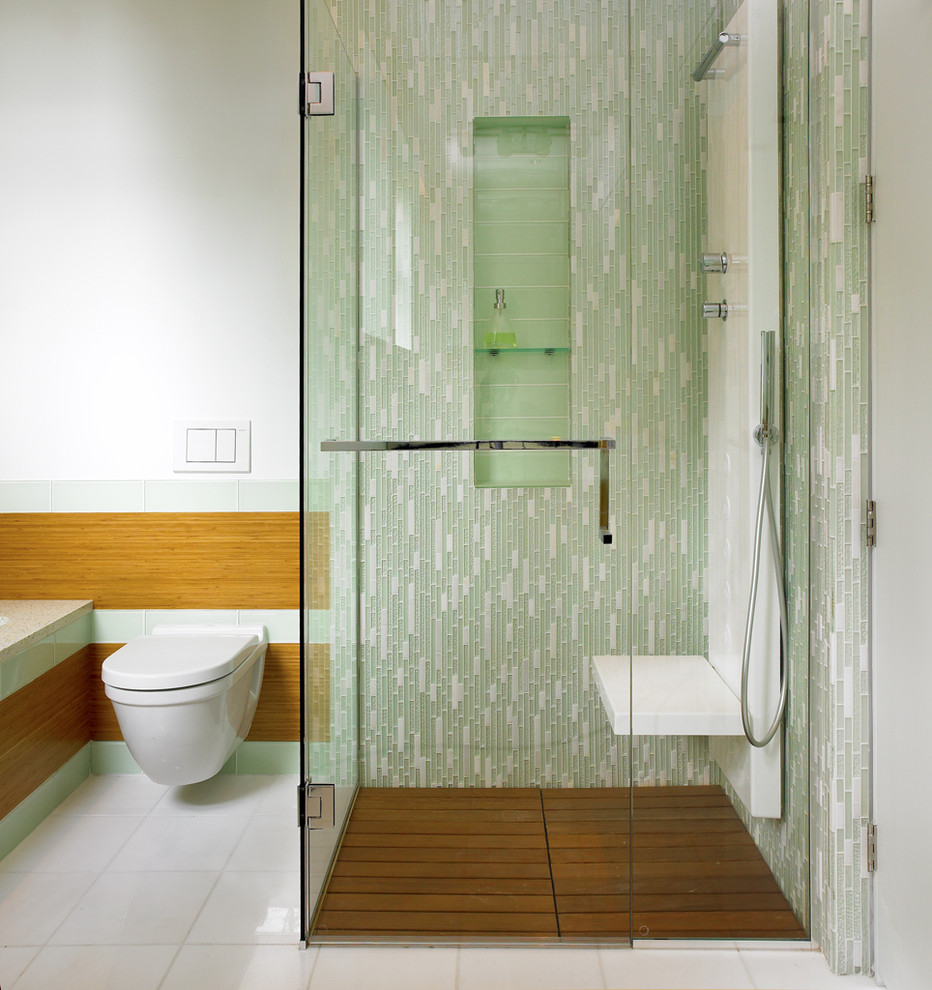 Tile Shower Bench Bathroom Contemporary with Bamboo Paneling Bathroom Tile