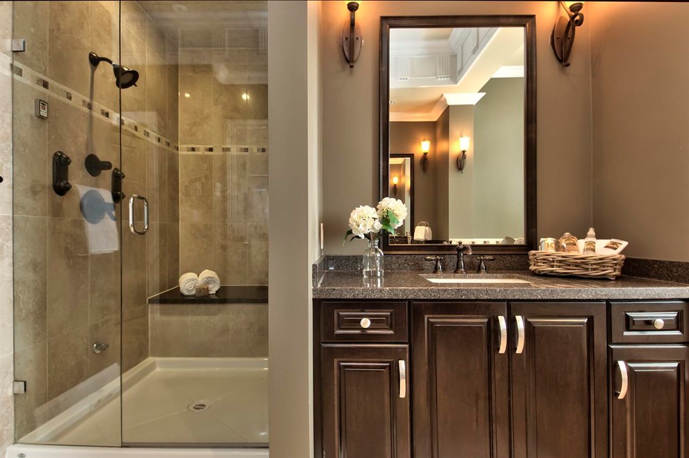 Tile Shower Stalls Bathroom Traditional with Beige Stone Shower Beige