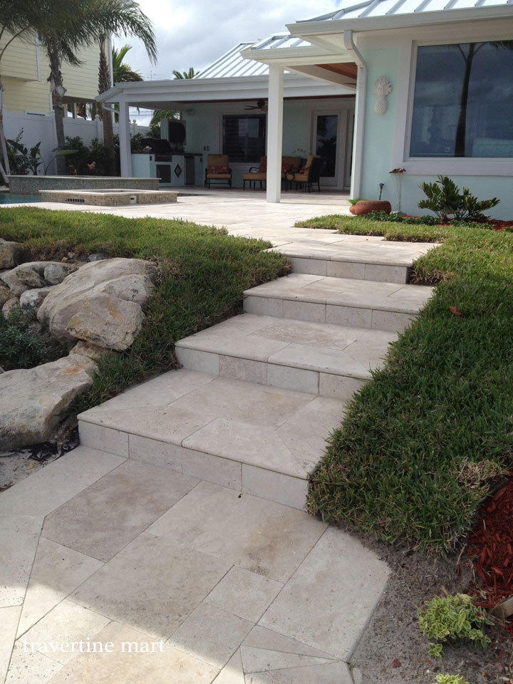 Tile Stair Treads Pool Modern with Florida Ivory Patio Pool