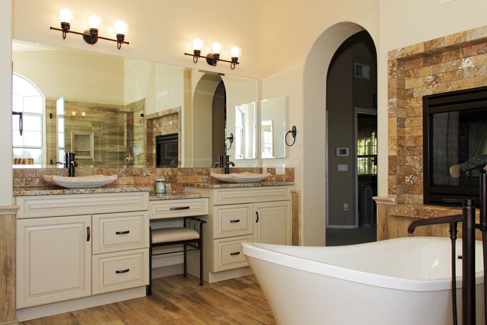 Tile That Looks Like Hardwood Bathroom with Arch Doorway Bath Tub